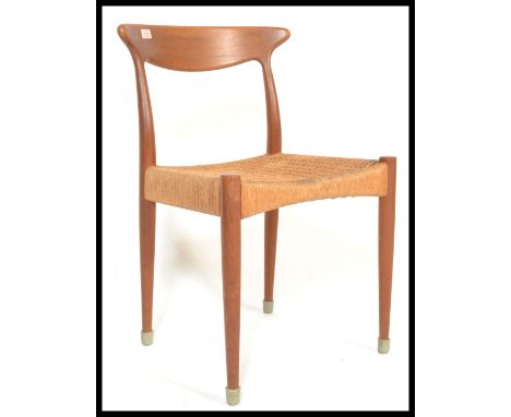 Arne Hovmand Olsen - Mogens Kold - A&nbsp; original retro vintage Danish teak wood dining chair having the paper cord seats a