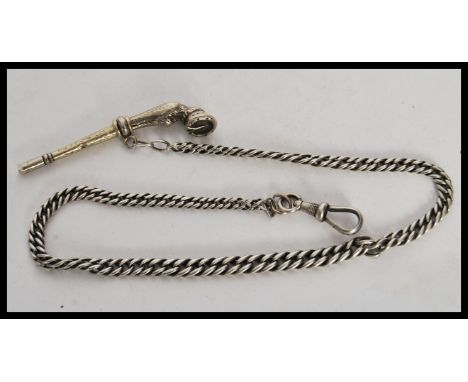 A rare 19th Century Continental silver albert pocket watch fob chain having revolving clip bale. The T bar in the form of a h