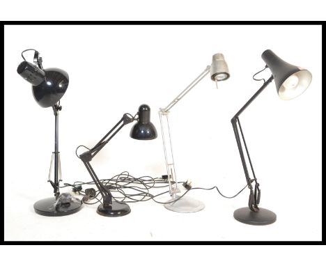 A&nbsp; 20th century Herbert Terry anglepoise lamp in a black colourway having pendant shade and a terraced base together wit