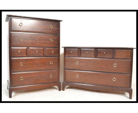 A Stag Minstrel mahogany tallboy chest of four long and three short drawers together with a matching three over two chest of 