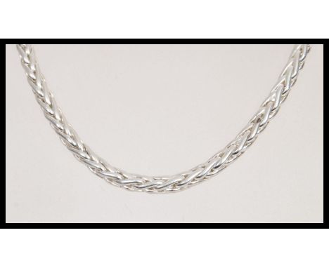 A heavy silver hallmarked stamped 925 Foxtail chain necklace, lobster clasp. Measuring 17 inches in length and weighing 63g.