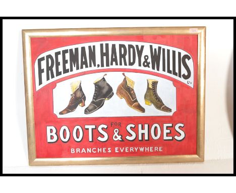 A contemporary artist's impression of a vintage enamel advertising sign for Freeman, Hardy and Willis shoes, the representati