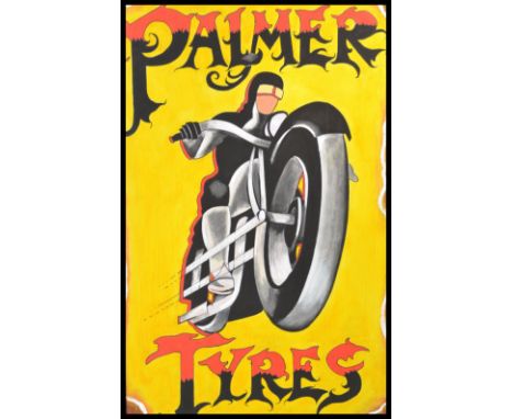 A contemporary artists impression of a vintage enamel advertising sign for Palmer Tyres, the representation painted on board 