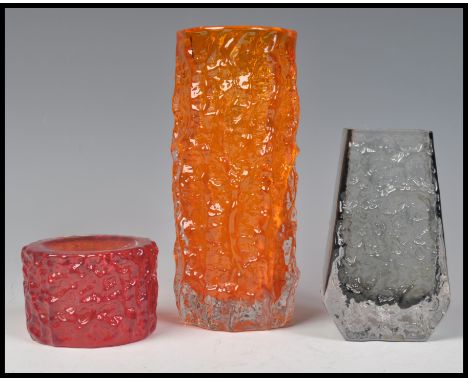 Geoffrey Baxter - Whitefriars - Three pieces of original vintage 20th Century studio art glass to include a textured tangerin