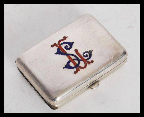 A 19th Century Victorian silver hallmarked enamel hinged vesta case, dating to 1898, with makers marks for Goldsmiths & Silve