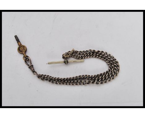 A 19th Century Victorian hallmarked silver albert pocket fob watch chain bearing hallmark to every link having a EPNS silver 