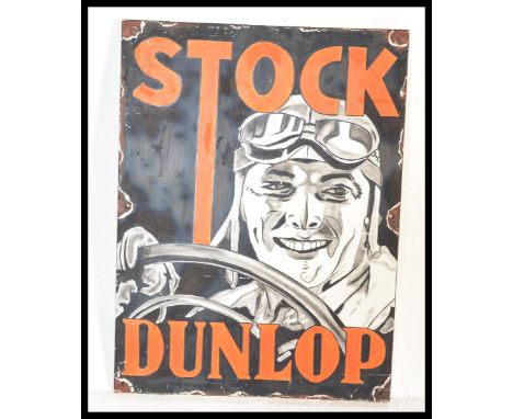 A contemporary artists impression of a vintage enamel advertising sign for Dunlop Tyres, the representation painted on board 