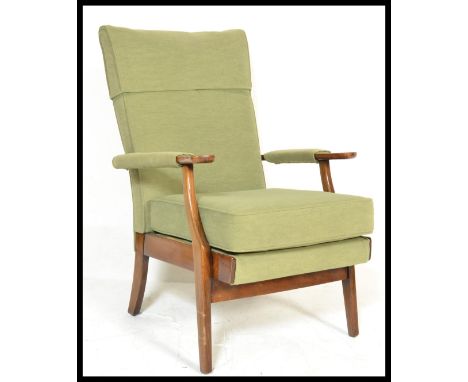 A vintage retro Parker Knoll&nbsp;model 732 open framed armchair, sweeping arms with loose upholstered seat cushion raised on