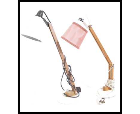 Terence Conran - Mac Lamp - Two anglepoise desk wall lamps circa 1950's - mid century having conical enamel shades with woode