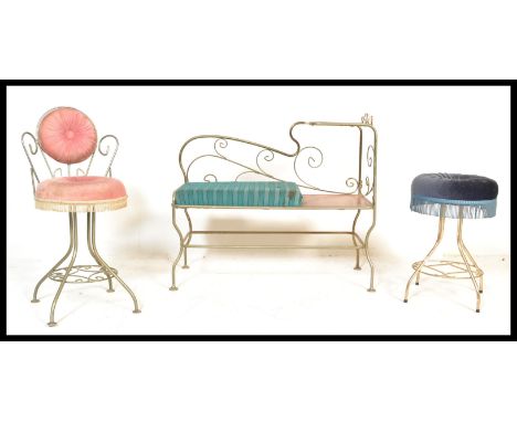 A group of vintage&nbsp;retro 20th Century bedroom boudoir wire work items to include a dressing table chair having a scroll 