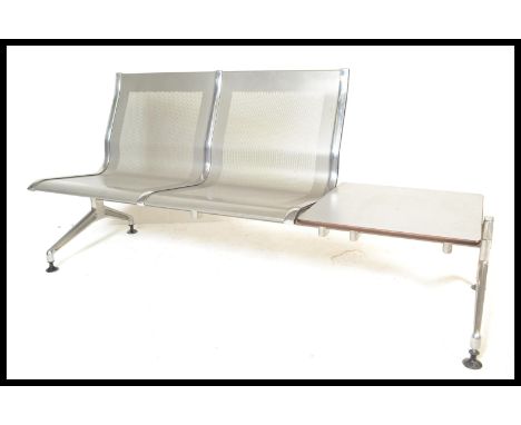 A vintage twin seat and side table airport seating set designed by Danish designer Prof Jorgen Kastholm for Kusch and Co Germ