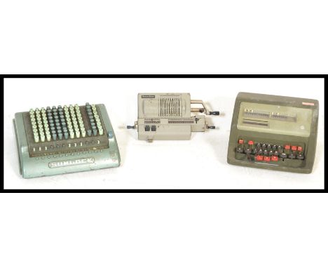 A group of three vintage retro 20th Century adding machines to include a Sumlock, Facit and Original Odhner. Measures 12 cm h