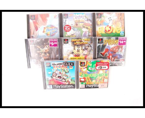 A collection of 8x PS1 Playstation 1 computer console video games to include; Centipede, Dancing Stage Euromix, Hugo 2, Rugra