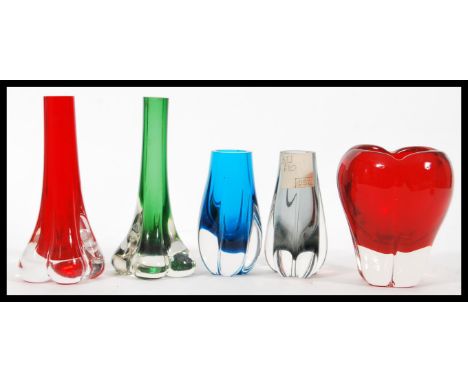 Geoffrey Baxter - Whitefriars - A group of vintage 1960's studio art glass to include two lobed tapering elephant foot vases 