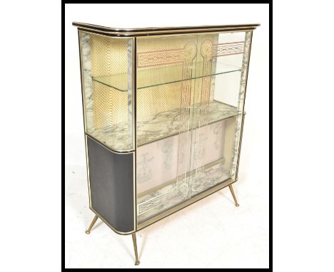 A stunning vintage mid 20th Century faux marble effect cocktail cabinet / bar, glass sliding doors to the front with cabinet 