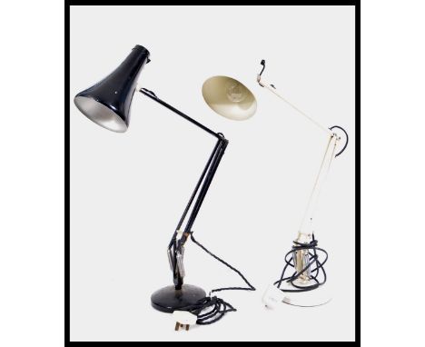 A pair of vintage 20th Century Herbert Terry Anglepoise industrial desk lamps finished in white and black enamel colourways. 