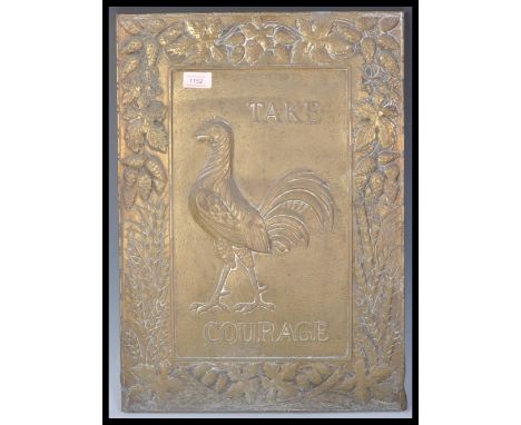A vintage retro 20th Century Courage Beer advertising point of sale Breweriana pub lign in brass having relief decoration and