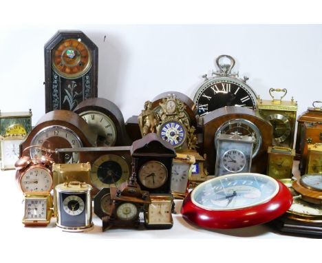 Three boxes 20th mid century and later mantel and wall clocks, having manual wind &amp; quartz movements. (3)
