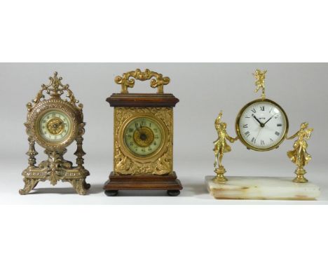 A British United clock company desk clock in the form of a bracket clock, mechanical movement, with enamel dial, Arabic numbe