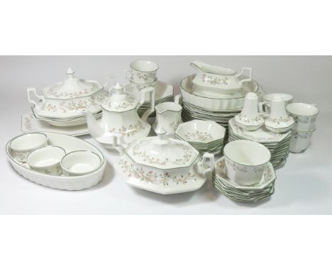 A fifty three piece dinner service, Eternal Beau, by Johnson Brothers, to include salt and pepper pots, plates, teapot, ramak