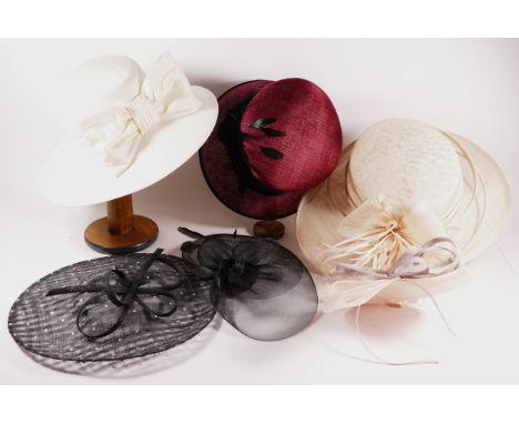 Hats, 6 in the Lot.John Lewis hats/fascinator, light pink, black diamante, cream, boxed. Together with another boxed John Lew
