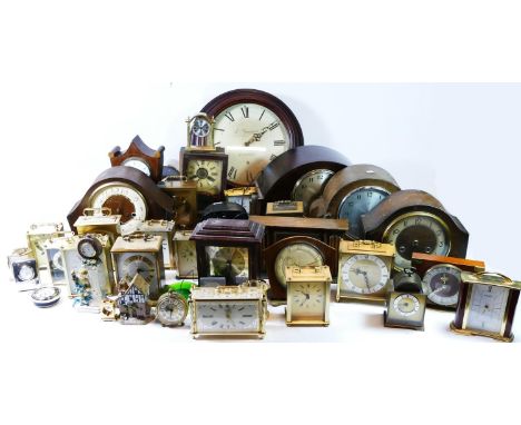 three boxes of mid 20th century and later mantel, carriage and wall clocks, having manual wind quartz movements. (3)