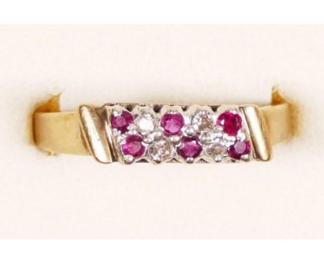 A 9ct gold ruby and diamond ring, R, 2.3gm 