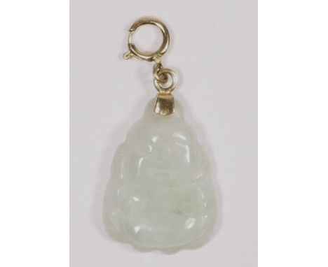 A 14k gold mounted jade Buddha pendant, 18mm 