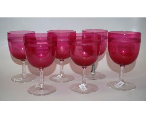 Set six ruby glass wine glasses height approx 11cm