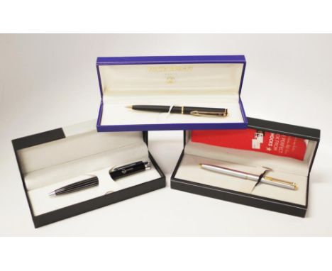 Three various ballpoint pens including: Derofe; Waterman, Paris; and Sheaffer; each in presentation case.