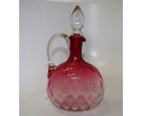 Ruby glass decanter with stopper, height 26cm approx