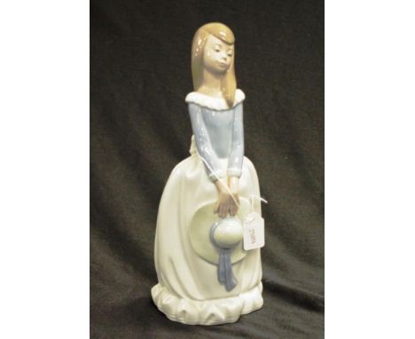 Nao Spain standing girl with hat figure marked to base, (height 28cm approx).