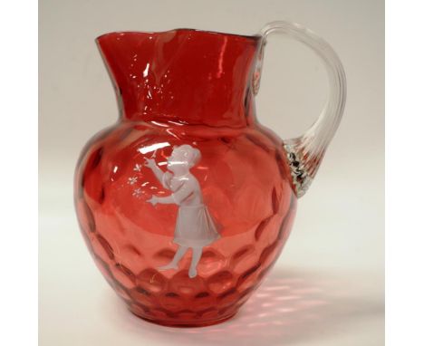 Mary Gregory ruby glass jug height approx 18cm