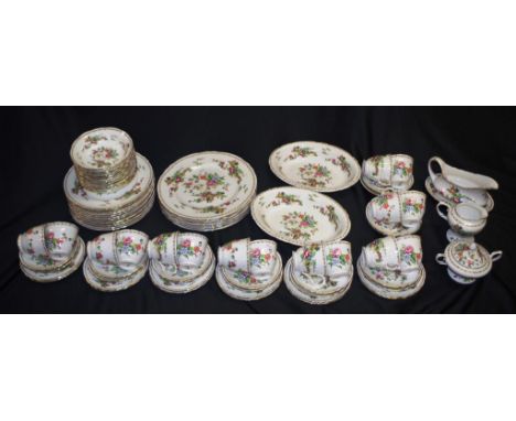 Extensive Crown Staffordshire "Pagoda" dinner set eighty one pieces comprising 7 main dinner plates, 12 entree plates, 12 bow