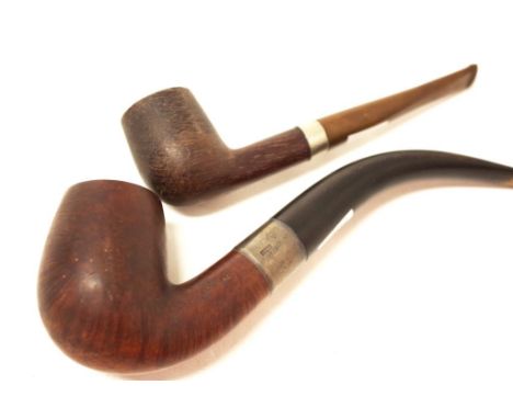 Antique silver collared tobacco pipe Branded BBB (Britain's Best Briars), silver mark A. Frankau &amp; Co, length 20cm, toget
