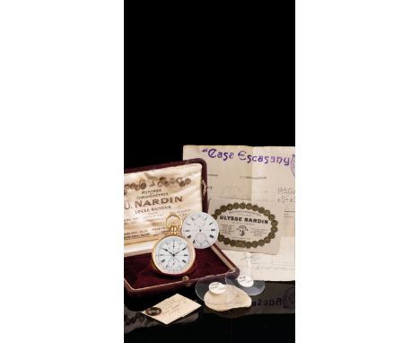 SVIZZERA 1926cassa in oro giallo diametro 55 mm, fondello liscio n. 347465, due quadranti, quello montato con scala pulsometr