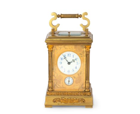 1890 CIRCAorologio da appoggio con struttura in bronzo dorato a doppio quadrante, presa superiore a maniglia. Quadrante in sm