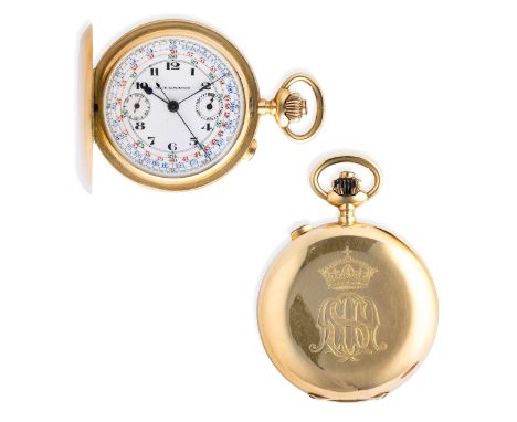 SVIZZERA 1930cassa savonette in oro giallo diametro 50 mm, punzone K18, fondello inciso con monogramma e corona di Amedeo Duc