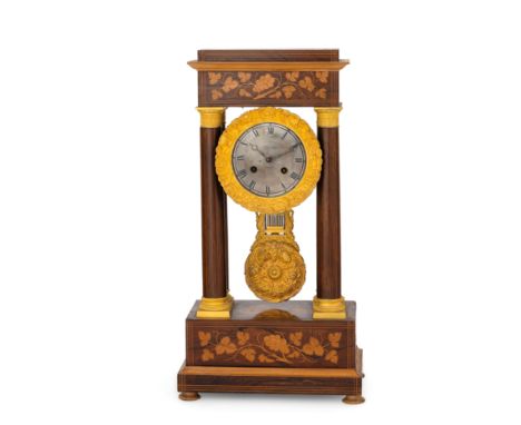cassa in forma di tempio intarsiata in palissandro decorata con motivi fogliacei e viti, in legno chiaro di acero, colonne fi