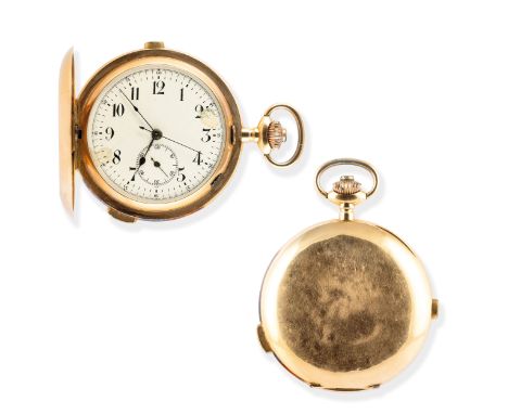 cassa savonette in oro giallo diametro 64 mm, punzone 18K, quadrante in smalto bianco con numeri arabi, lancette in acciaio b