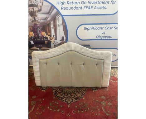 { Option of lots:  85, 86 } Upholstered camel top Headboard With Tufted Leather Central Panel And Contemporary Striped Fabric