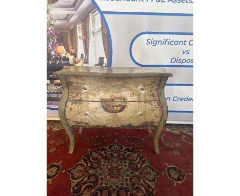 A serpentine top two door commode with a distressed painted finish 102 x 48 x 88cm 