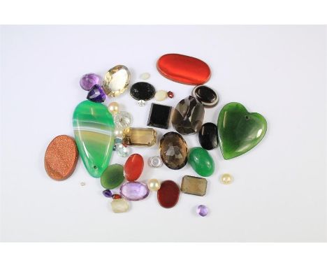 A Quantity of Semi-Precious and Other Stones. This lot includes amethyst, citrine, cornelian, banded agate, smoky quartz, gar