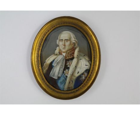 French School - Antique Portrait Miniature. The circular oval portrait miniature painted on ivory depicting Charles-Francois 