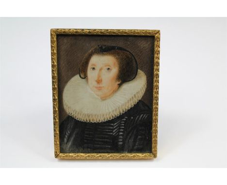 An Antique Portrait Miniature. The square portrait painted on ivory, believed to be Mary Queen of Scots. The portrait miniatu