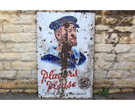 A Large 1930s 'Player's Navy Cut' Enamel Advertising Sign. The white and navy blue sign approx 97 x 147 h cms (some corrosion