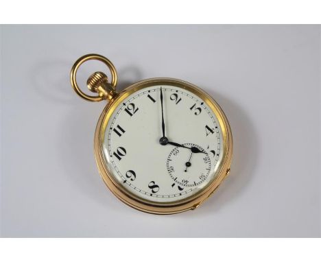 A Gentleman's 9ct Yellow Gold Open Face Pocket Watch. The watch with white enamel face approx 40mm, numeric dial, blued steel