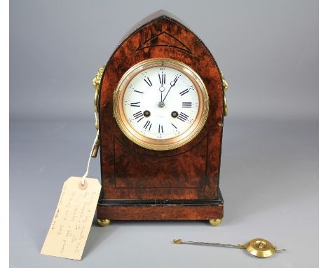 A French Richard et Cie Mantle Clock. The Gothic-style case supported on brass ball feet,&nbsp;approx 31 cms; the 8 day movem