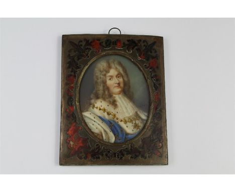 French School Antique Portrait Miniature. The oval portrait miniature depicting King Louis XV, signature centre right K.Falb 