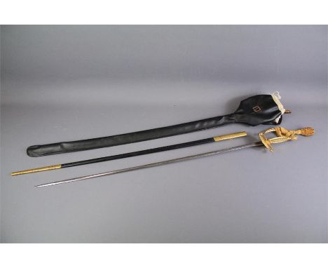 A Fine English Court Sword. The sword with gilded hilt and bullion sword knot, gilded chapes to scabbard, Wilkinson blade, pr